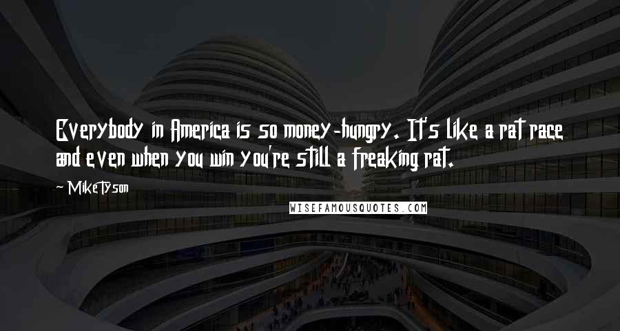 Mike Tyson Quotes: Everybody in America is so money-hungry. It's like a rat race and even when you win you're still a freaking rat.