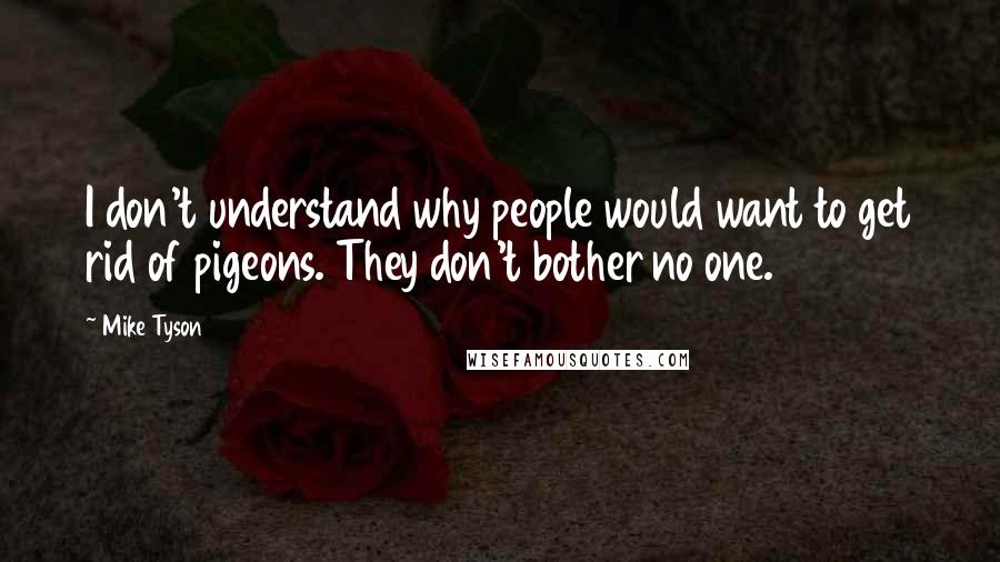 Mike Tyson Quotes: I don't understand why people would want to get rid of pigeons. They don't bother no one.