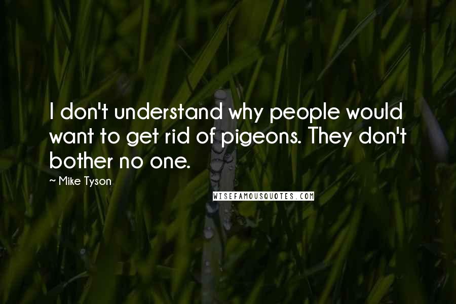 Mike Tyson Quotes: I don't understand why people would want to get rid of pigeons. They don't bother no one.