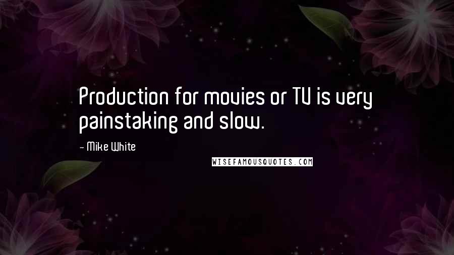 Mike White Quotes: Production for movies or TV is very painstaking and slow.