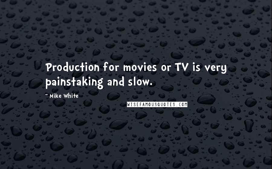 Mike White Quotes: Production for movies or TV is very painstaking and slow.