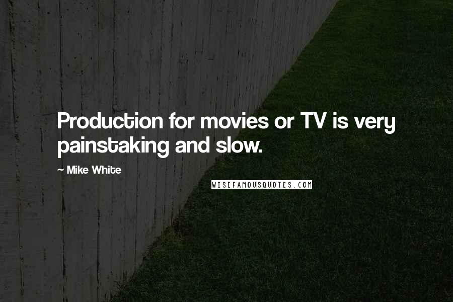 Mike White Quotes: Production for movies or TV is very painstaking and slow.