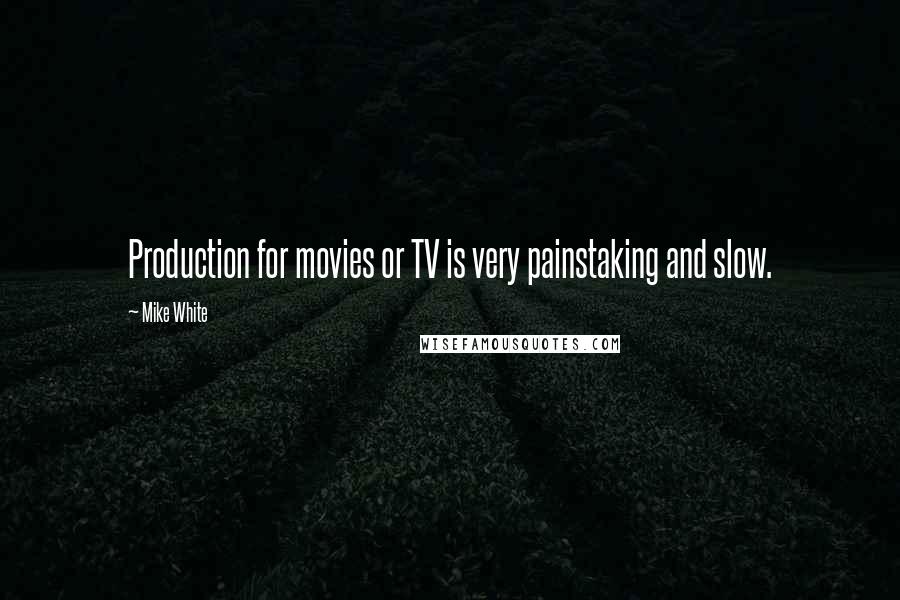Mike White Quotes: Production for movies or TV is very painstaking and slow.