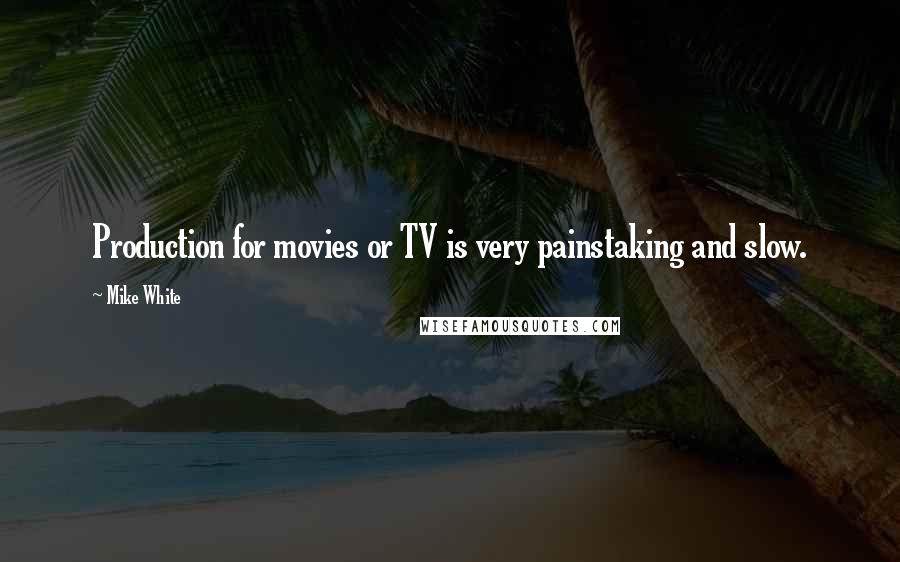 Mike White Quotes: Production for movies or TV is very painstaking and slow.