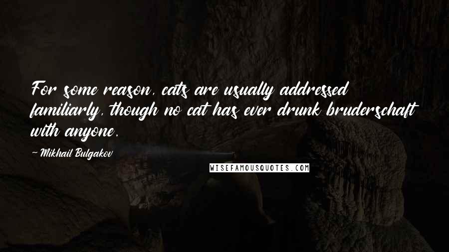 Mikhail Bulgakov Quotes: For some reason, cats are usually addressed familiarly, though no cat has ever drunk bruderschaft with anyone.