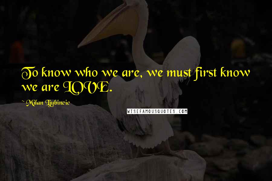 Milan Ljubincic Quotes: To know who we are, we must first know we are LOVE.
