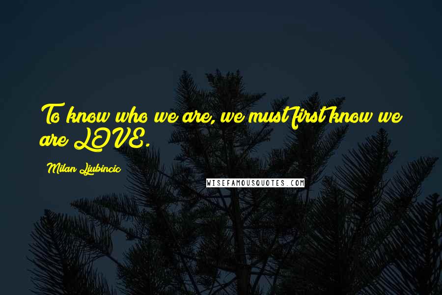 Milan Ljubincic Quotes: To know who we are, we must first know we are LOVE.
