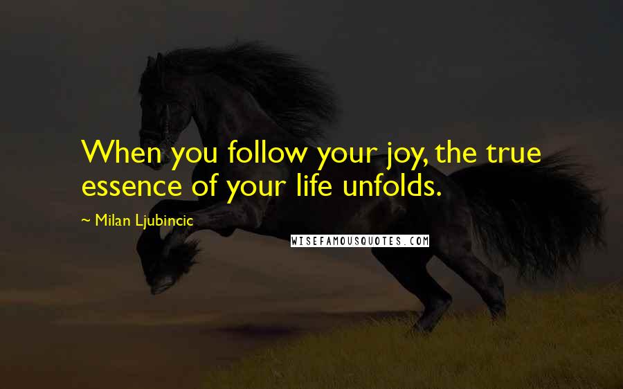 Milan Ljubincic Quotes: When you follow your joy, the true essence of your life unfolds.