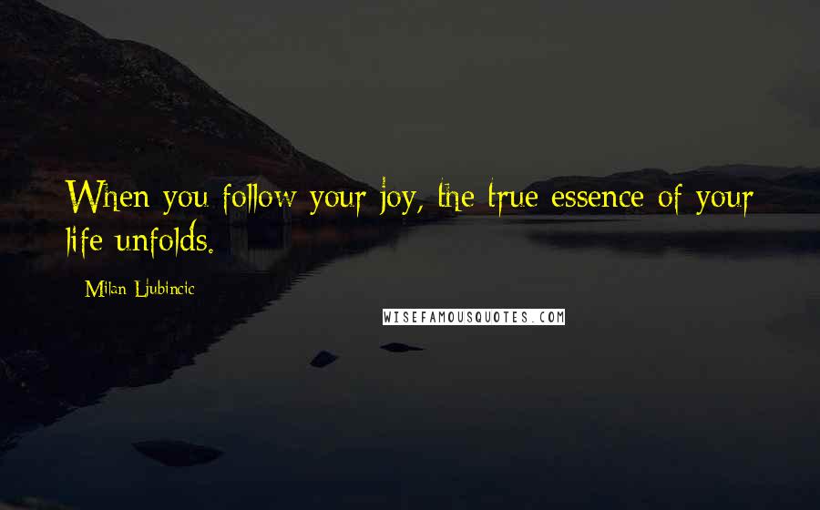 Milan Ljubincic Quotes: When you follow your joy, the true essence of your life unfolds.