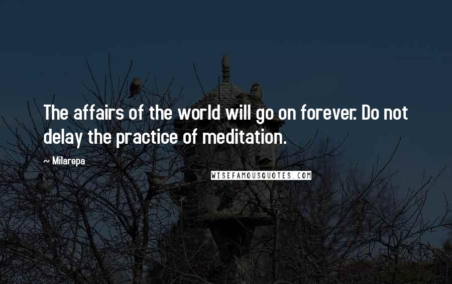 Milarepa Quotes: The affairs of the world will go on forever. Do not delay the practice of meditation.