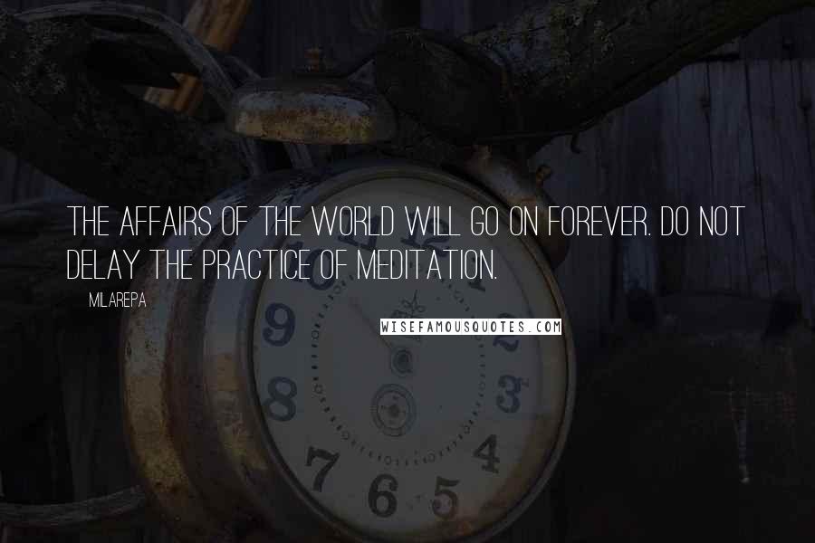 Milarepa Quotes: The affairs of the world will go on forever. Do not delay the practice of meditation.