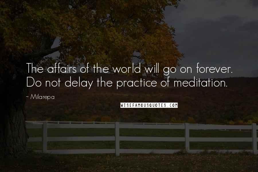 Milarepa Quotes: The affairs of the world will go on forever. Do not delay the practice of meditation.