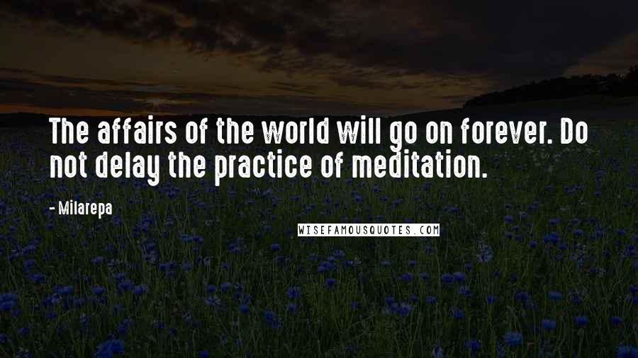 Milarepa Quotes: The affairs of the world will go on forever. Do not delay the practice of meditation.