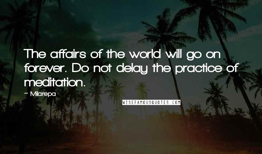 Milarepa Quotes: The affairs of the world will go on forever. Do not delay the practice of meditation.