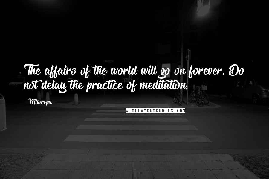 Milarepa Quotes: The affairs of the world will go on forever. Do not delay the practice of meditation.