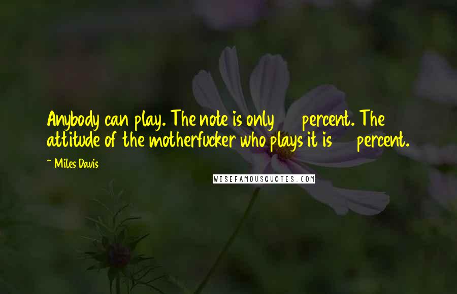 Miles Davis Quotes: Anybody can play. The note is only 20 percent. The attitude of the motherfucker who plays it is 80 percent.