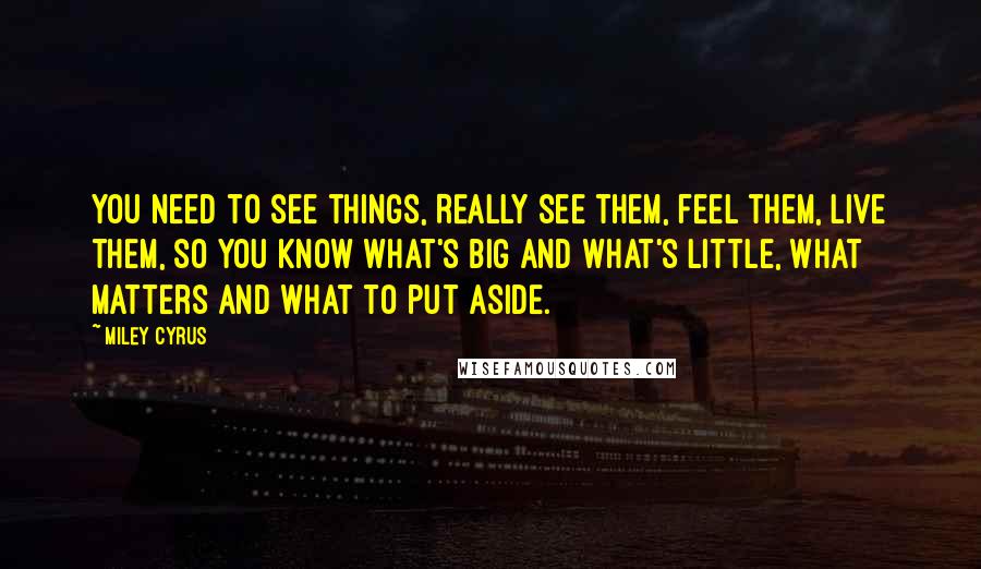 Miley Cyrus Quotes: You need to see things, REALLY see them, feel them, live them, so you know what's big and what's little, what matters and what to put aside.