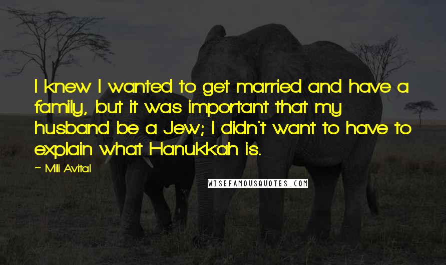 Mili Avital Quotes: I knew I wanted to get married and have a family, but it was important that my husband be a Jew; I didn't want to have to explain what Hanukkah is.