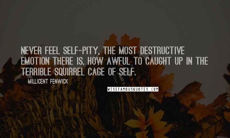 Millicent Fenwick Quotes: Never feel self-pity, the most destructive emotion there is. How awful to caught up in the terrible squirrel cage of self.