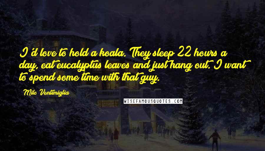 Milo Ventimiglia Quotes: I'd love to hold a koala. They sleep 22 hours a day, eat eucalyptus leaves and just hang out. I want to spend some time with that guy.