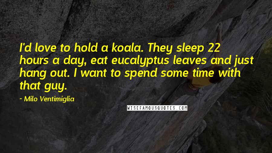 Milo Ventimiglia Quotes: I'd love to hold a koala. They sleep 22 hours a day, eat eucalyptus leaves and just hang out. I want to spend some time with that guy.