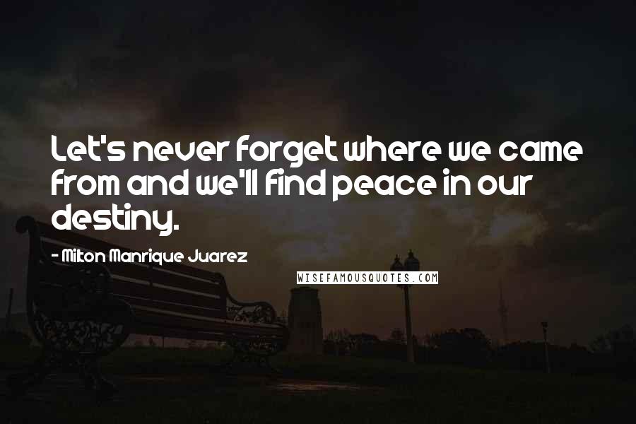 Milton Manrique Juarez Quotes: Let's never forget where we came from and we'll find peace in our destiny.