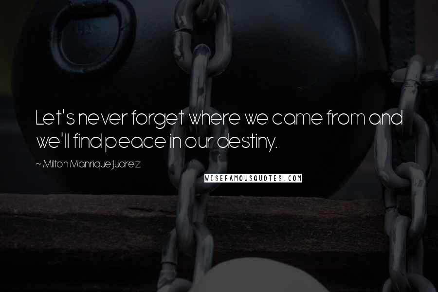 Milton Manrique Juarez Quotes: Let's never forget where we came from and we'll find peace in our destiny.