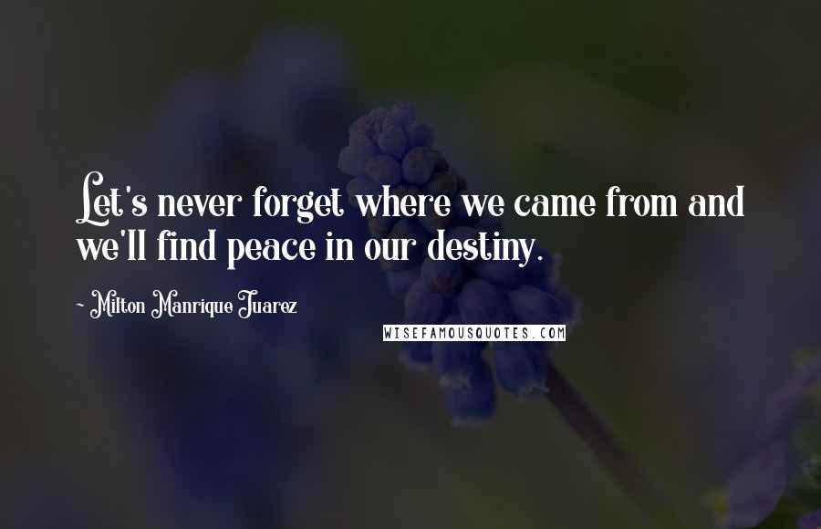 Milton Manrique Juarez Quotes: Let's never forget where we came from and we'll find peace in our destiny.