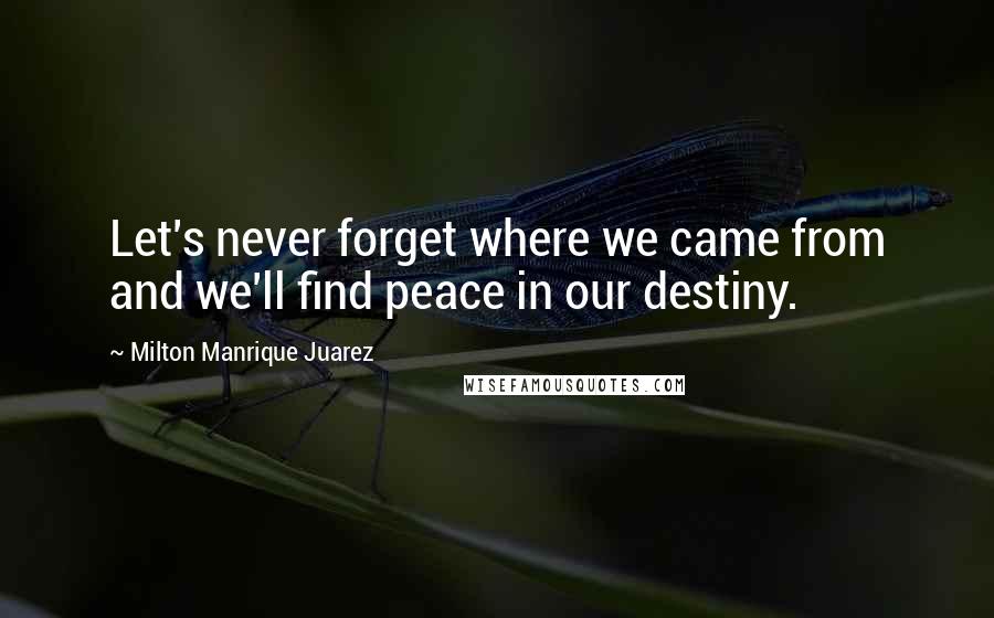 Milton Manrique Juarez Quotes: Let's never forget where we came from and we'll find peace in our destiny.