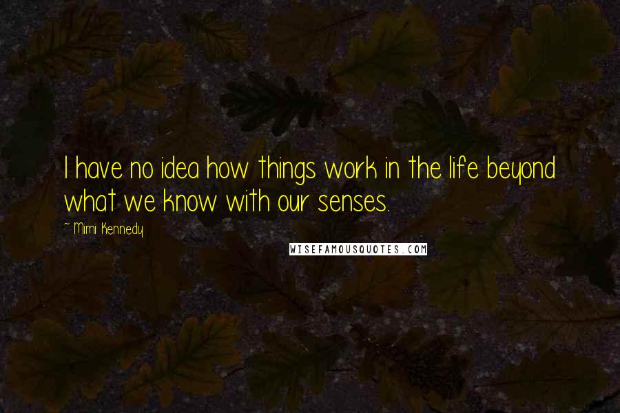 Mimi Kennedy Quotes: I have no idea how things work in the life beyond what we know with our senses.