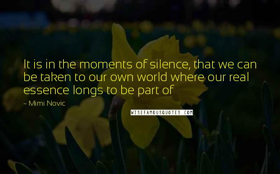 Mimi Novic Quotes: It is in the moments of silence, that we can be taken to our own world where our real essence longs to be part of