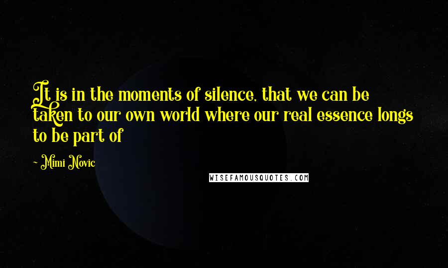 Mimi Novic Quotes: It is in the moments of silence, that we can be taken to our own world where our real essence longs to be part of