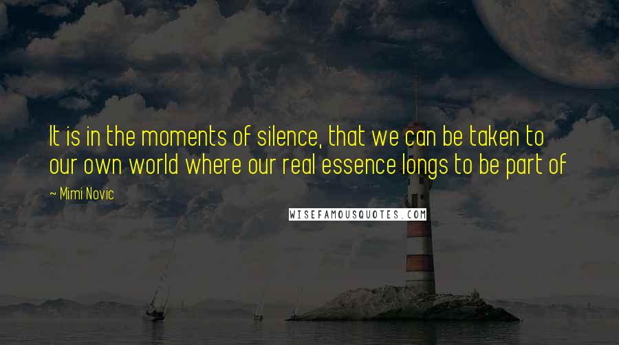 Mimi Novic Quotes: It is in the moments of silence, that we can be taken to our own world where our real essence longs to be part of