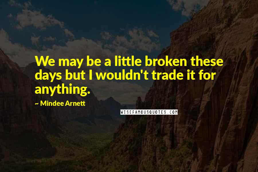 Mindee Arnett Quotes: We may be a little broken these days but I wouldn't trade it for anything.