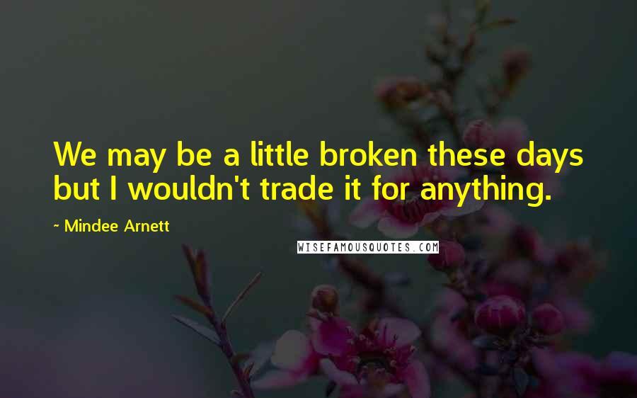 Mindee Arnett Quotes: We may be a little broken these days but I wouldn't trade it for anything.