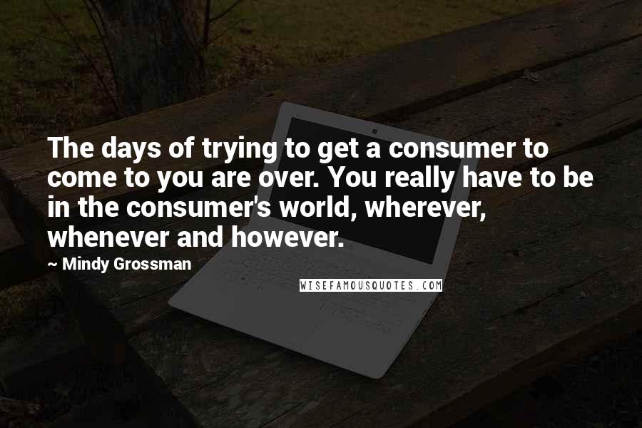Mindy Grossman Quotes: The days of trying to get a consumer to come to you are over. You really have to be in the consumer's world, wherever, whenever and however.
