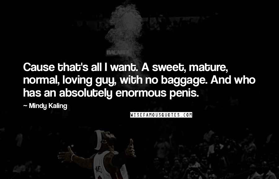 Mindy Kaling Quotes: Cause that's all I want. A sweet, mature, normal, loving guy, with no baggage. And who has an absolutely enormous penis.