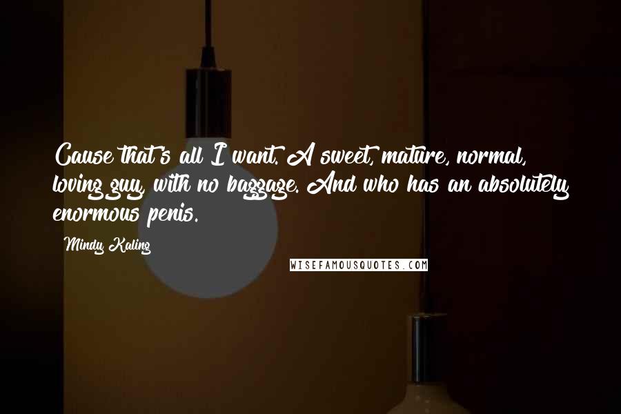 Mindy Kaling Quotes: Cause that's all I want. A sweet, mature, normal, loving guy, with no baggage. And who has an absolutely enormous penis.