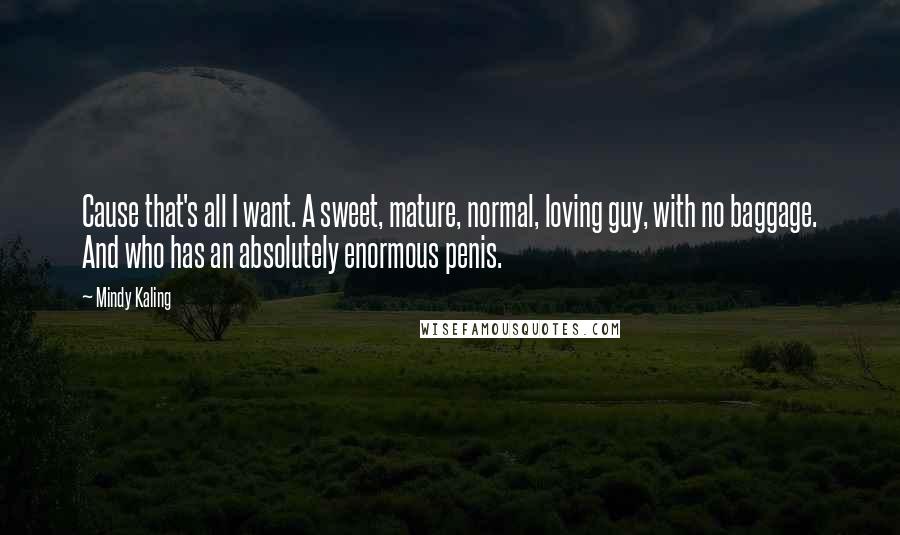 Mindy Kaling Quotes: Cause that's all I want. A sweet, mature, normal, loving guy, with no baggage. And who has an absolutely enormous penis.