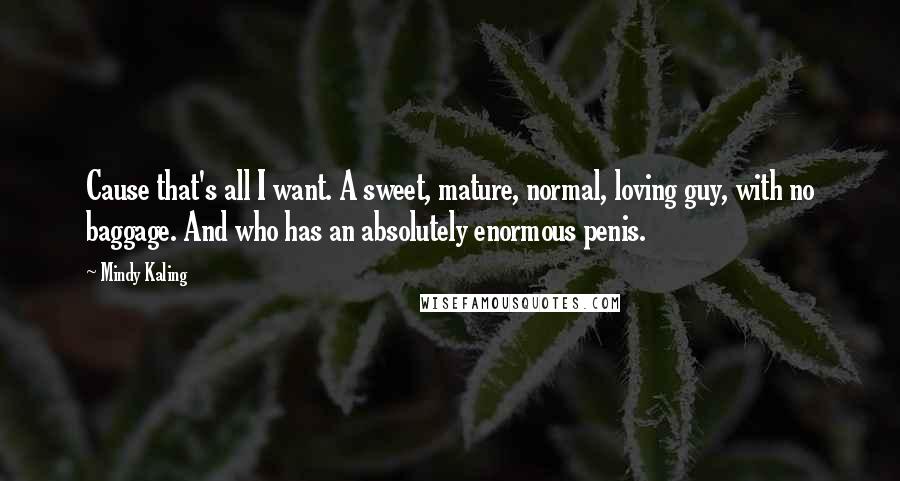 Mindy Kaling Quotes: Cause that's all I want. A sweet, mature, normal, loving guy, with no baggage. And who has an absolutely enormous penis.