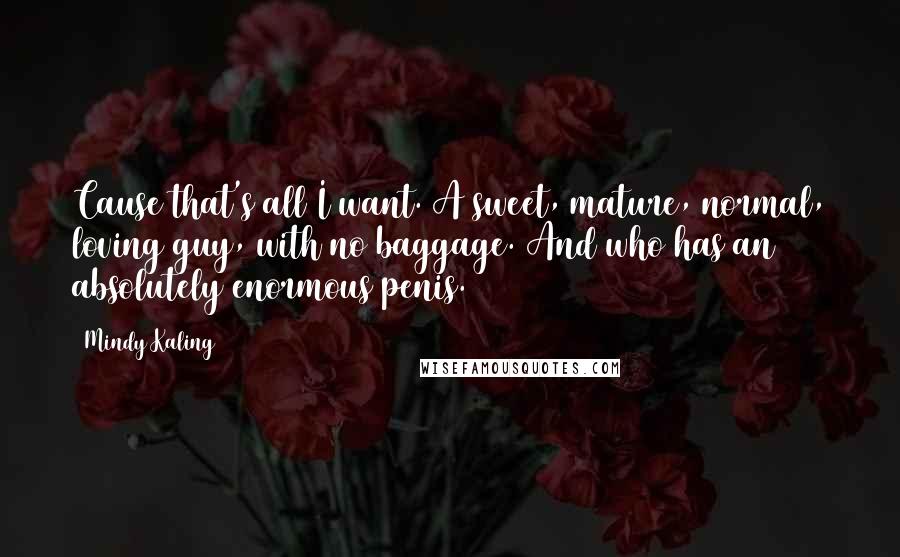 Mindy Kaling Quotes: Cause that's all I want. A sweet, mature, normal, loving guy, with no baggage. And who has an absolutely enormous penis.