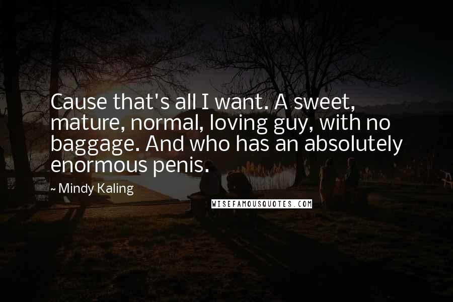 Mindy Kaling Quotes: Cause that's all I want. A sweet, mature, normal, loving guy, with no baggage. And who has an absolutely enormous penis.