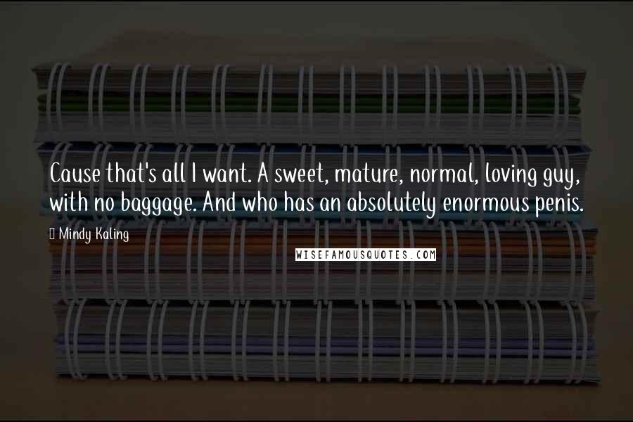 Mindy Kaling Quotes: Cause that's all I want. A sweet, mature, normal, loving guy, with no baggage. And who has an absolutely enormous penis.