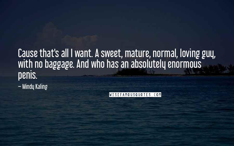 Mindy Kaling Quotes: Cause that's all I want. A sweet, mature, normal, loving guy, with no baggage. And who has an absolutely enormous penis.