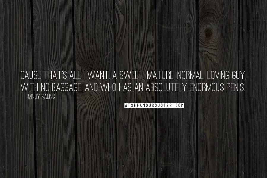 Mindy Kaling Quotes: Cause that's all I want. A sweet, mature, normal, loving guy, with no baggage. And who has an absolutely enormous penis.