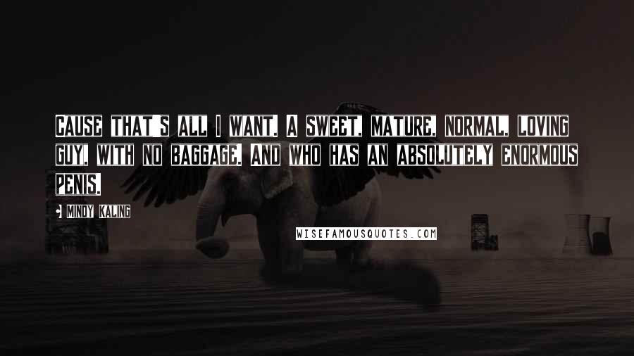 Mindy Kaling Quotes: Cause that's all I want. A sweet, mature, normal, loving guy, with no baggage. And who has an absolutely enormous penis.