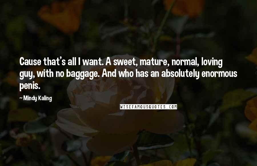 Mindy Kaling Quotes: Cause that's all I want. A sweet, mature, normal, loving guy, with no baggage. And who has an absolutely enormous penis.