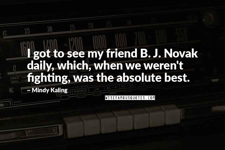Mindy Kaling Quotes: I got to see my friend B. J. Novak daily, which, when we weren't fighting, was the absolute best.