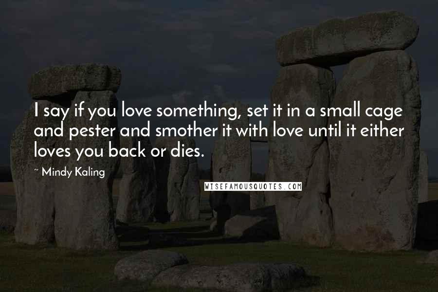 Mindy Kaling Quotes: I say if you love something, set it in a small cage and pester and smother it with love until it either loves you back or dies.