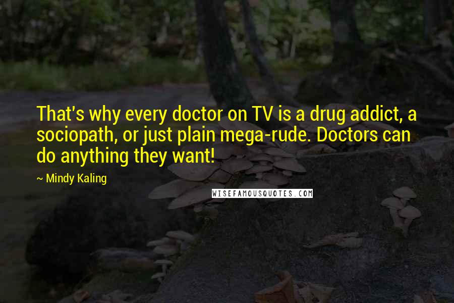 Mindy Kaling Quotes: That's why every doctor on TV is a drug addict, a sociopath, or just plain mega-rude. Doctors can do anything they want!